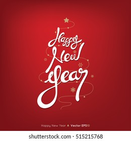 Happy New Year text , script letters, on red background