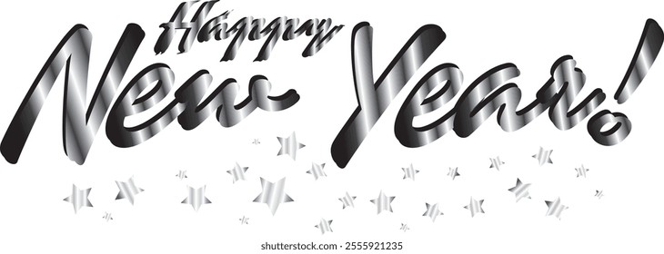 Happy New Year text with stars, vector illustration