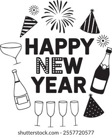 Happy new year text t-shirt design vector on a white background.