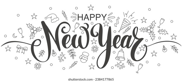 Happy new year text typography vector eps