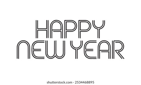 Happy new year text typography, New Year text logo template with bold font written in vector design	

