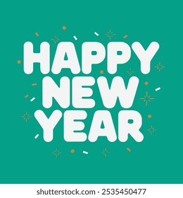 Happy new year text typography, New Year text logo template with bold font written in vector design	
