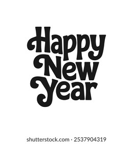 Happy new year text typography, New Year text logo template with bold font written in vector design	
