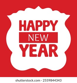 Happy New Year Text Typography Vector Art Illustration with Red Background for Posters, Greeting Cards, Celebration Design