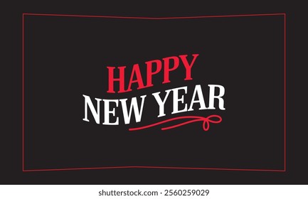 Happy New Year Text Typography Art Vector with Black Background great for Poster, Banner, Greeting Card, Celebration Design