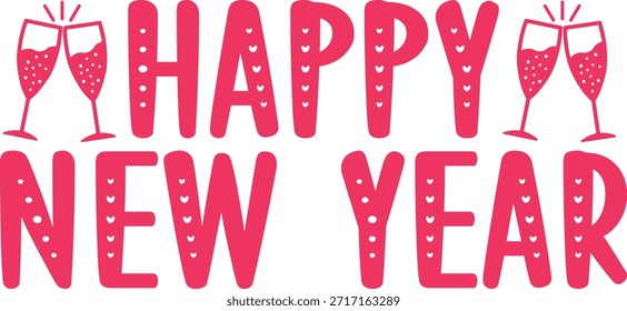 Feliz año Nuevo texto tipografía diseño de frases para camisetas y ropa sobre fondo aislado transparente blanco liso para camisa, sudadera con capucha, sudadera, tarjeta, etiqueta, taza, icono, póster o insignia
