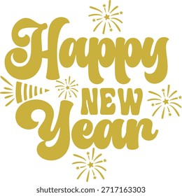 Feliz año Nuevo texto tipografía diseño de frases para camisetas y ropa sobre fondo aislado transparente blanco liso para camisa, sudadera con capucha, sudadera, tarjeta, etiqueta, taza, icono, póster o insignia
