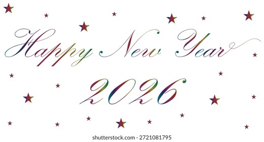 Happy New Year text typography phrase design for T-shirts and apparel on plain white transparent isolated background for shirt, hoodie, sweatshirt, card, tag, mug, icon, poster or badge