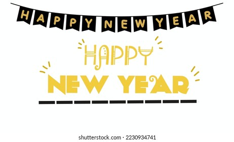 happy new year text vector illustration suitable for new year, december,new year celebration,holiday themes