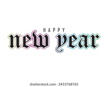 Happy new year text vector illustration. Wish, new year, holiday, template. Can use for infographic, banner, poster. Isolated on white background. Isolated for graphic and web design.