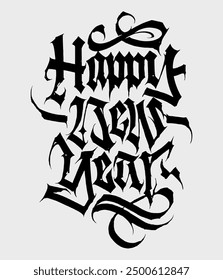 Happy New Year text vector with blackletter, lettering style.