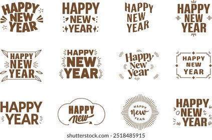 Feliz Año Nuevo diseño de Vector de texto. Vector saludo ilustración. 2025 Feliz año Nuevo cartel o Plantilla de diseño de tarjeta. Vector Feliz Año Nuevo Saludo