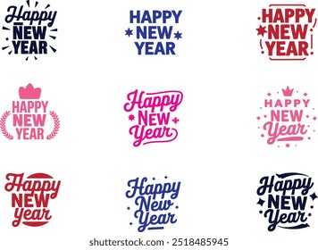 Happy New Year text Vector design. Vector greeting illustration. 2025 Happy New Year poster or card design template. Vector happy new year greeting