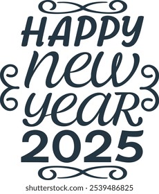 Happy New year Text, Vector illustration on white Background