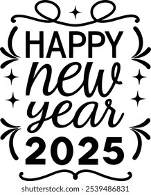 Happy New year Text, Vector illustration on white Background