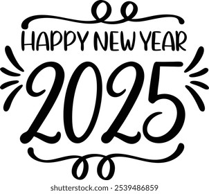 Happy New year Text, Vector illustration on white Background