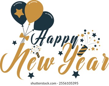 Happy New Year text vector for greeting card. Vector holiday design