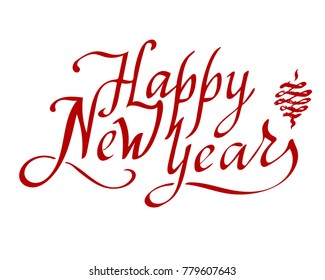 Happy new year text vector on white background. Lettering for invitation, wedding and greeting card, prints and posters. Hand drawn inscription