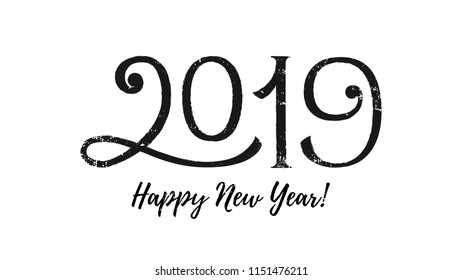 Happy New Year text winter holidays vector greeting card with 2019 figures. Winter holidays, new year banner, poster template. 