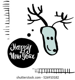 Happy New Year text. Winter background made with ink. Modern greeting Holiday card . Trendy fun Christmas templates. Vector Illustration