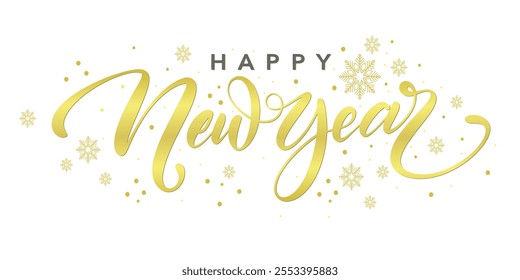 HAPPY NEW YEAR text write with gold ink