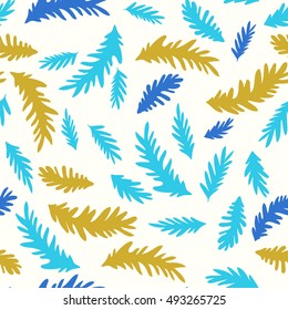 Happy New Year texture. Vector seamless pattern. Hand drawn fir branches. Christmas floral background