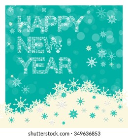 Happy New Year Title - Vector Snowflakes Slogan on Winter Blue Background