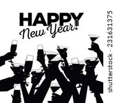 Happy New Year toasting hands silhouette EPS 10 vector illustration