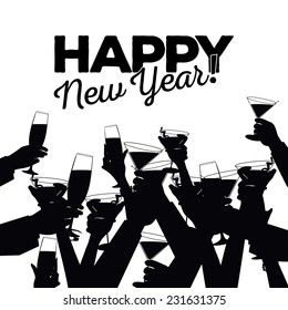 Happy New Year toasting hands silhouette EPS 10 vector illustration