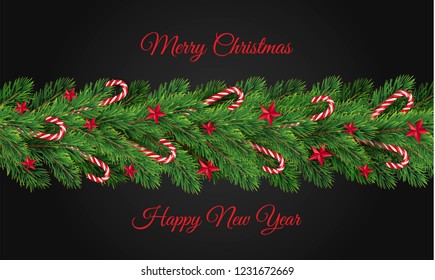 Happy New Year tree branch concept background. Realistic illustration of Happy New Year tree branch vector concept background for web design