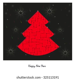Happy new year tree linear vector greeting card