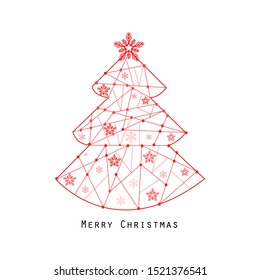 Happy new year tree made of red lines. Happy new year and merry christmas greeting card