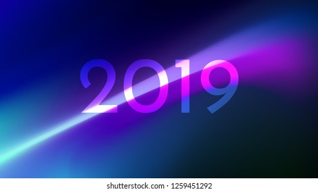 Happy New Year Trendy Colorful Fluid Background. 2019 Greeting Card, Banner, Wallpaper, Invitational. Vector EPS 10