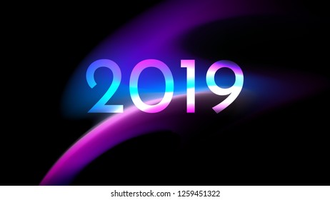 Happy New Year Trendy Colorful Fluid Background. 2019 Greeting Card, Banner, Wallpaper, Invitational. Vector EPS 10