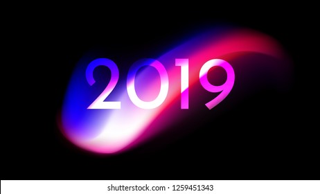 Happy New Year Trendy Colorful Fluid Background. 2019 Greeting Card, Banner, Wallpaper, Invitational. Vector EPS 10