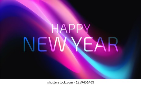 Happy New Year Trendy Colorful Fluid Background. 2019 Greeting Card, Banner, Wallpaper, Invitational. Vector EPS 10