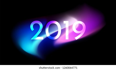 Happy New Year Trendy Colorful Fluid Background. 2019 Greeting Card, Banner, Wallpaper, Invitational. Vector EPS 10