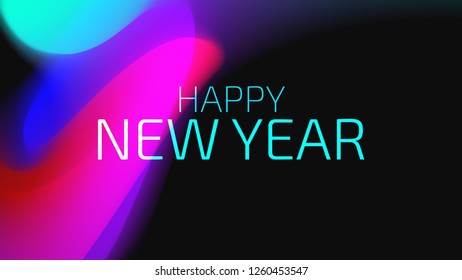 Happy New Year Trendy Colorful Fluid Background. 2019 Greeting Card, Banner, Wallpaper, Invitational. Vector EPS 10