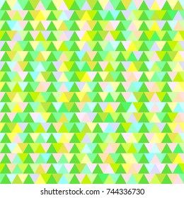 Happy New Year. Triangle pattern. Seamless multicolored texture. Geometric art. Green christmas trees. Print for polygraphy, t-shirts and textiles. Doodle for design. Ecological pastel colors