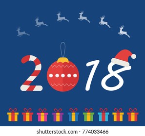 Happy New Year. Tropical card for your design. Holiday background. Vector Illustration.