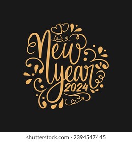 Happy New Year t-shirt design, Happy New Year 2024, typography, holiday, new Year t-shirt design, 2024 , trendy, festival, T-shirt design fully vector graphics for t-shirt print design.
