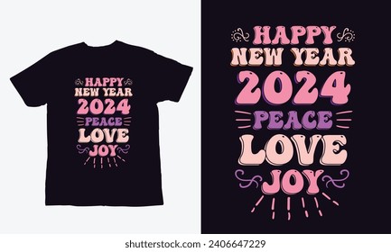 Happy New Year t-shirt design, Happy New Year 2024, typography, holiday, new Year t-shirt design, 2024 , trendy, festival.