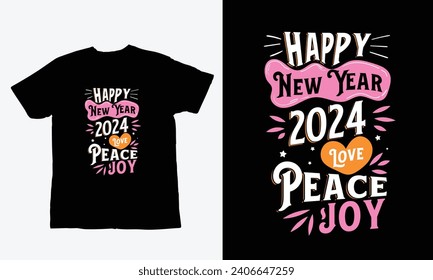 Happy New Year t-shirt design, Happy New Year 2024, typography, holiday, new Year t-shirt design, 2024 , trendy, festival.