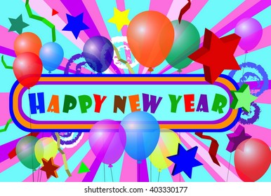 happy new year type on colorful background