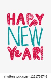 Happy New Year Typograhy. Hand drawn Holiday Lettering.