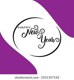 Happy new year. Typographic cursive writing greeting card for new year. Happy new year design with hand lettering. Festive Background. Vector illustration.