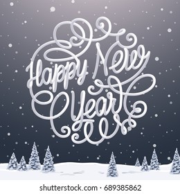 Happy New Year typographic design | Winter landscape