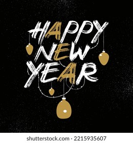 Happy New Year typographic emblems set. Vector logo, text design. Black, white and gold. Usable for banners, greeting cards, gifts etc. 2023 Happy new year

