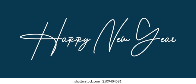 Happy new year typographic text design in blue background. Abstract Hand drawn creative calligraphy vector logo design. New year Logo Design.