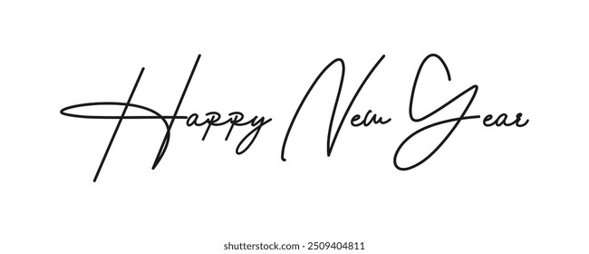 Happy new year typographic text design in white background. Abstract Hand drawn creative calligraphy vector logo design. New year Logo Design.